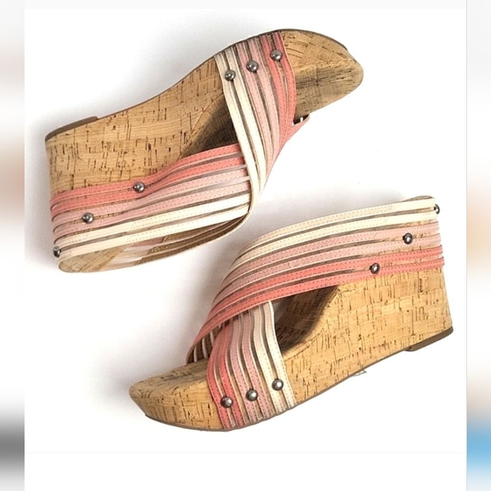 Lucky Brand Mykayla Canyon Clay Ombre Cross Strap Cork Wedge Platform Size 8.5
